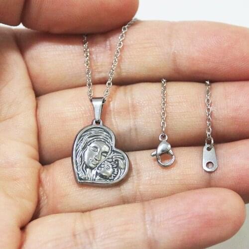 1pc Vintage Heart Stainless Steel Pendant Necklace Cast Mom & Baby Charms Necklaces Women Family Love Jewelry Gift