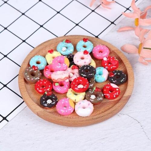 10Pcs Mixed Resin Candy Donut Beads 1:12 Dollhouse Miniature Candy Donut Bread Doll House Kitchen Decor