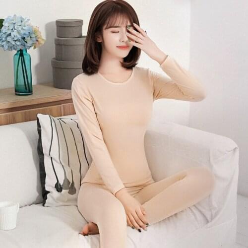 2019 Autumn Thermal Underwear Pajama Set for Women Long Sleeve Thick Warm Sleepwear Suit Long Johns Homewear Body Shaper Clothes