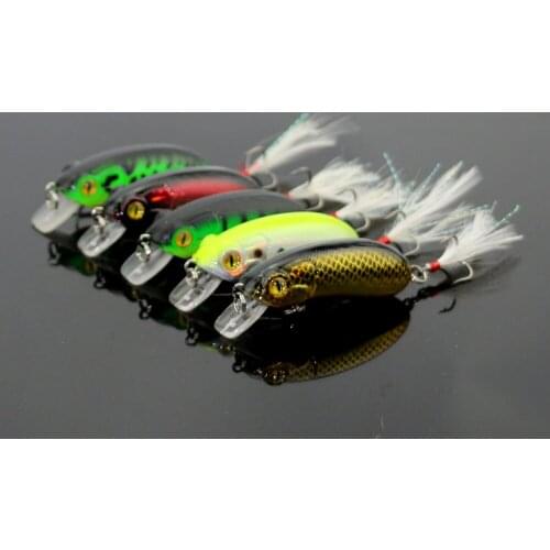 Big Sale 5pcs New Crankbait Fishing Lures Artificial Crank Wobbler Hard Plastic Minnow Swimbait Feather Hooks Fake Lure 6cm 10g