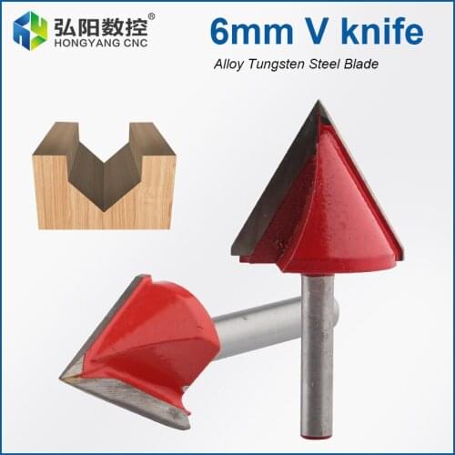 6mm V-groove milling cutter bit CNC engraving milling cutter 90 degree wood carving knife 3D tungsten carbide cutting tool