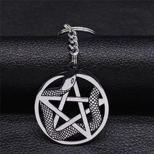 Witchcraft Pentagram Snake Keyring for Women/Men Silver Color Pagan Stainless Steel Key Accessories Jewelry porte clefs N3646S02