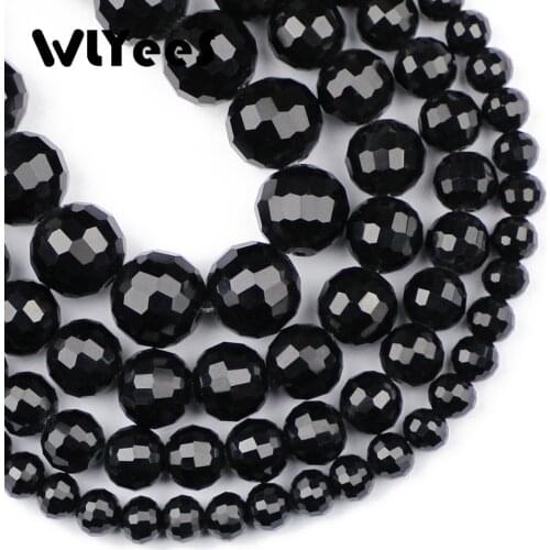 WLYeeS Hight Quality Faceted Black Glass Beads 6 8 10 12mm Round Loose Space Beads For Jewelry Bracelet necklace Making DIY Ball