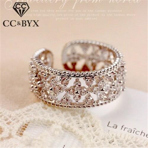 CC Silver Rings For Women Ladies Hollow Clover Open Bridal Princess Wedding Jewelry Engagement Ring Parure Bijoux Femme CC773