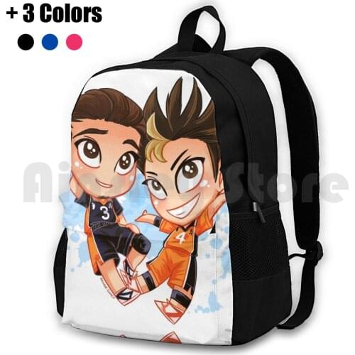 Chibi Time! & Nishinoya Outdoor Hiking Backpack Waterproof Camping Travel Haikyuu Anime Volleyball Anime Anime Libero Ace