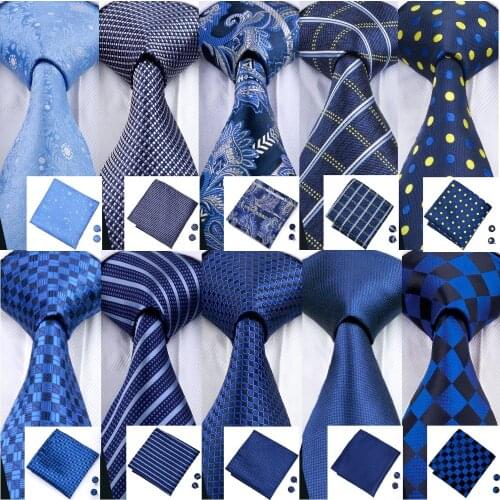 Designer Ties Fashion 100% Silk Neckties Hanky Cufflinks Set for Men Wedding Party Tie Set Barry.wang 20 Styles Blue Paisley