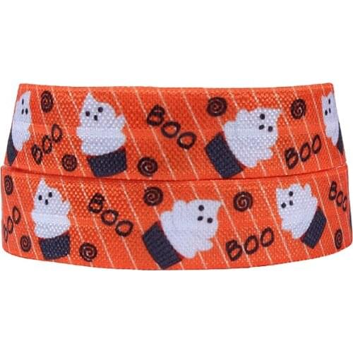 FLRA FOE(50 yards/lot) Flora Ribbons 5/8" ghost printed fold over elastic for Halloween celebrating