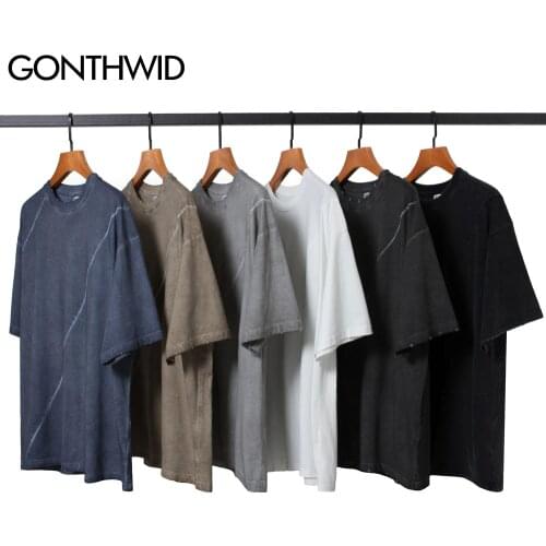 GONTHWID High Street Tshirts Distressed Short Sleeve Tees Shirts Streetwear Hip Hop Harajuku Casual Loose Cotton T-Shirt Tops