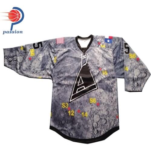 MOQ 5pcs Sublimation 100% Polyester Gray Ice Hockey Jersey