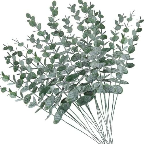 20Pcs Artificial Eucalyptus Stems Leaves Fake Gray Green Eucalyptuses Plant Branches Faux Greenery Stems for Wedding