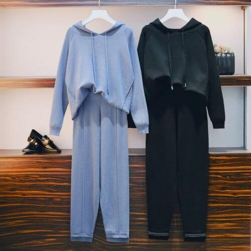 Sweater 2 Pieces Set 2020 women chic Knitted Pullover top + Sweater pants Jumper Tops+ trousers sweater suits