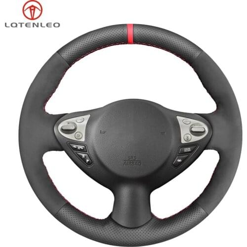 LQTENLEO Black Genuine Leather Suede Car Steering Wheel Cover For Infiniti FX FX35 FX37 FX50 QX70 Nissan Juke Maxima Sentra SV
