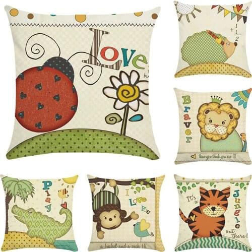 Cartoon Animal Crocodile Cat Sheep Lion beetle Monkey Printed Pillow Case 45*45cm Car Cushion Cover Decoration Pillowcases CR141