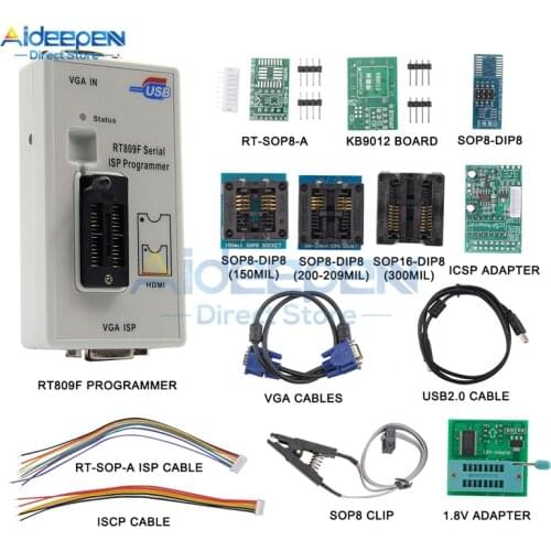 Newest RT809F ISP Programmer/ RT809 LCD USB Programmer Repair Tools 24-25-93 Serise IC With 11 Adapters Board
