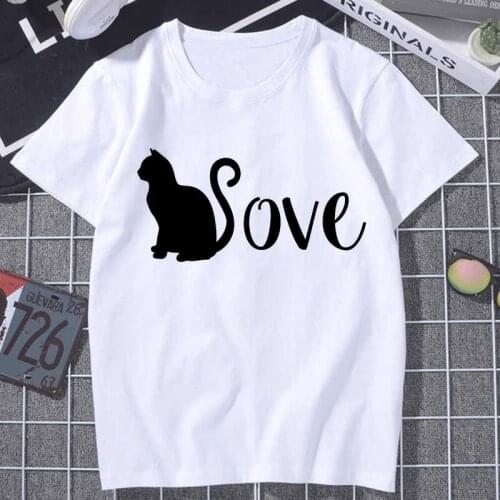 New Summer Women T-Shirts Black Cat LOVE Printed Tshirt Harajuku Vintage Shirt Summer Woman Vogue Tops Female T shirt Clothing