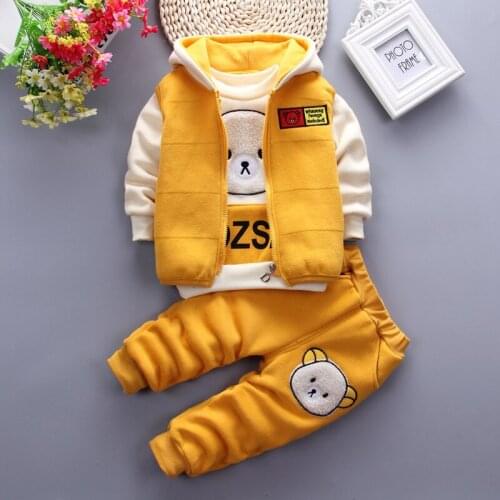 Baby Boy Clothes Autumn and Winter Bear Cartoon Printing Casual Hooded Sweater Baby Girl Clothes Hooded Vest Three-piece