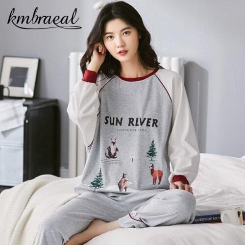 Pajamas for Women Cotton Autumn Winter Long-Sleeved Trousers 2 Piece Set Homewear Casual Comfortable Sleepwear Plus Size M-3xl