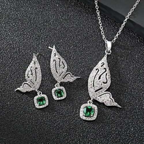 NEW Fashion Butterfly Shape Ladies Jewelry silver colour Red CZ Blue Crystal Earrings And Necklace Sets animal