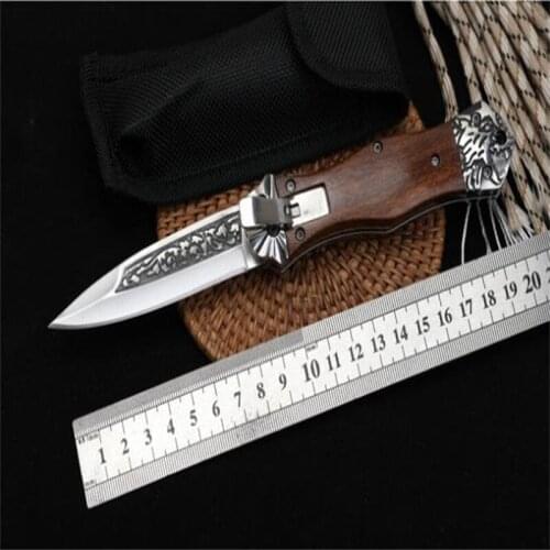Folding Knife Playing Tiger 7cr13mov Blade Chicken Wing Wood+Stainless steel Fine Carving Handle Outdoor Hunting Camping Tool