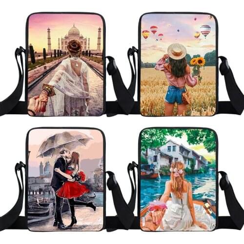 Oil Landscape Painting Mini Crossbody Bag Women Fashion Shoulder Bags Hand In Hand Lovers For Travel Girls Canvas Messenger Bag