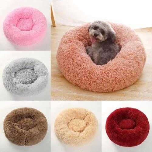 Super Soft Pet Bed Kennel Round Bed Winter Warm Long Plush Sleeping Beds Soild Color Soft Pet Dogs Cat Mat Cushion Dropshipping
