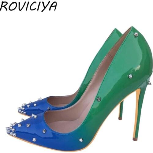 Pumps women shoes rivets gradient woman shoes female ladies high heel spring autumn 8-12 cm 33-45 MD013 ROVICIYA