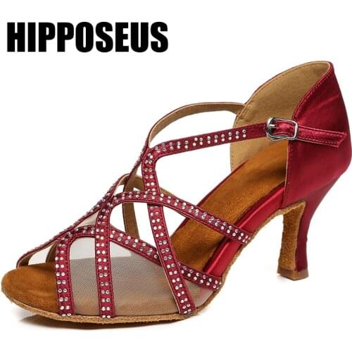 Dance-Shoes Women Latin Tango Girls Salsa Ballroom Dancing Shoes Satin Ladies High Heel Soft Modern Dance Shoes Professional