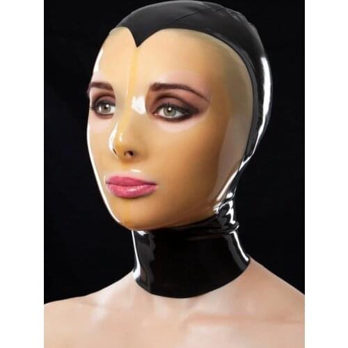 Instock 100% Nature Latex Mask Latex Rubber Transparent Face Black Latex Rubber Hood Back Zip