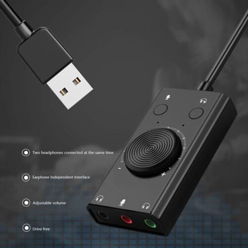External USB Sound Card Stereo Mic Speaker Headset Audio Jack 3.5mm Cable Adapter Mute Switch Volume Adjustment Free Drive