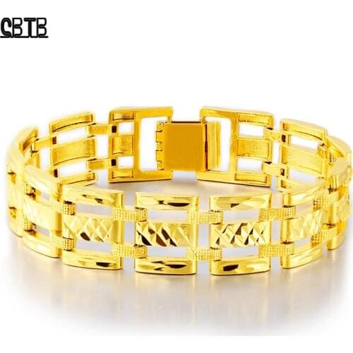 High Quality Gold Jewelry Wide Version Simple Domineering Boss Chain Bracelet Anti-fatigue Mens Bracelet Accessories Never Fade