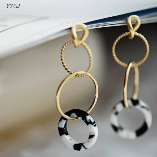Acrylic stainless steel statement earrings for women three loops link dangling earrings vintage minimalist women trendy jewelry