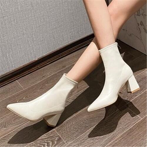 Autumn Winter Warm High Quality Chelsea Boots Female 2021 Soft Leather Women Booties Non-Slip Fashion Pointed Toe Shoes Beige