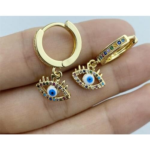 Fashion Gold Color Blue Evil Eye Hoop Earrings Top Quality AAA Zircon Eye Earrings for Women Korean Fashion Jewelry 2021