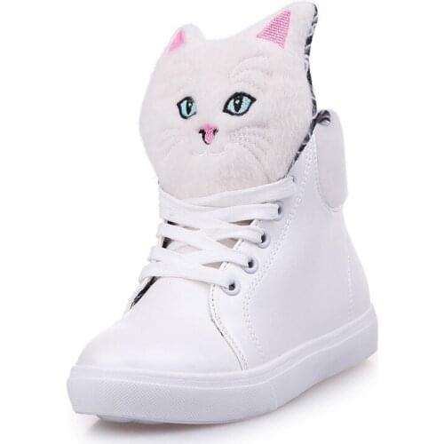 2020 Fashion Women Flat Casual Shoes Woman Autumn Winter High-Top Sneakers Female Cute Cartoon Cat Lace-up Vulcanized Shoes
