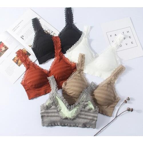 Women Striped Underwear Tube Tops Women Fitness Bra Beauty Back Brassiere Crop Top Sexy Lingeries Lace Underwear Vest Bralette