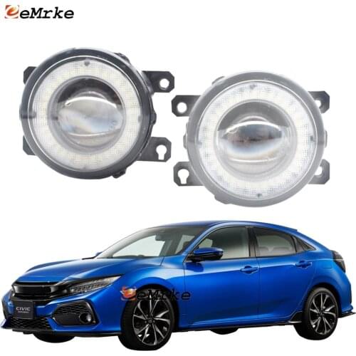 2 Pieces Car Lens LED Fog Lights Assembly Angel Eye DRL Daytime Runinng Light Lamp for Honda Civic X HatchBack FK 2016 2017-2019
