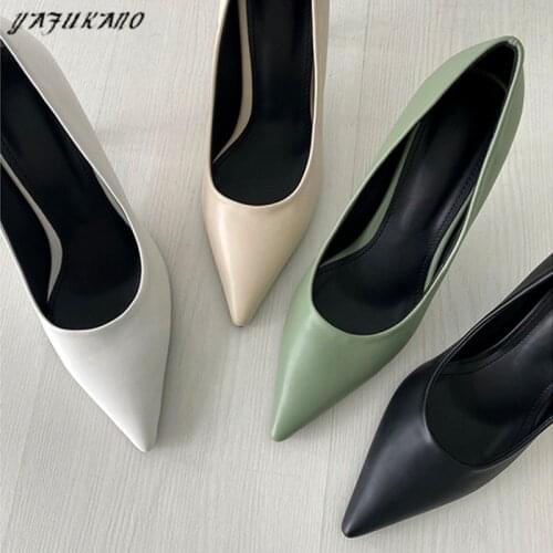 2021 Spring New Microfiber High Heels Stiletto Pointed Toe Party Dress Womens Pumps Korean Fashion Casual Shoes Career Work Shoe