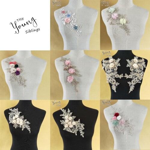 3D Flower embroidery Lace Neckline Sewing Fabric,DIY Lace Collar For handmade Wedding Dress Sewing Supplies Clothing Accssories