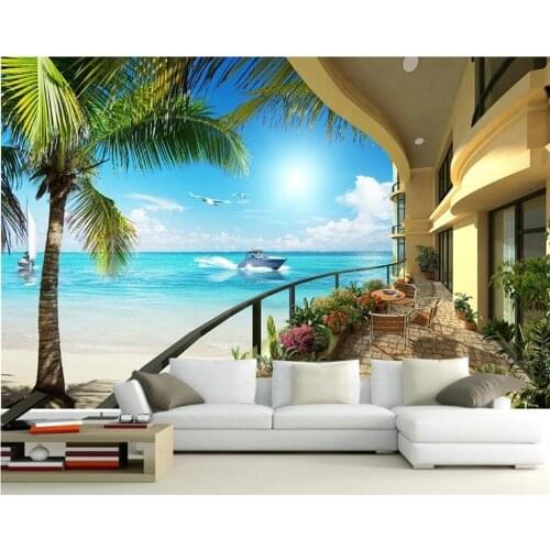 Beibehang Custom 3D wallpaper balcony outdoors boat seagull landscape home decoration wallpaper for walls 3 d photo wall mural