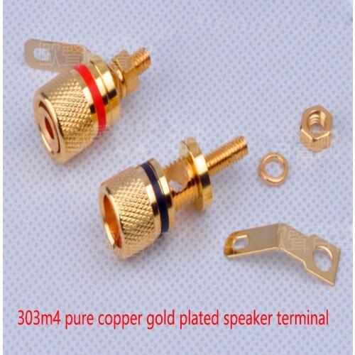 4pcs/lot 303# speaker terminal quality thick copper pure gold-plated audio terminal banana head socket