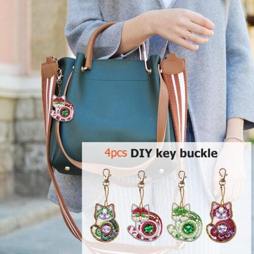 4Pcs DIY Full Drill Special Shaped Diamond Painting Key Buckle and Resin Shaped Drill Keychain Cat Bag Pendants Delicate