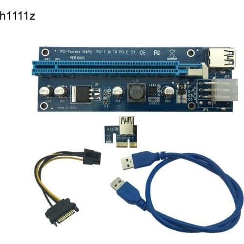 6Pcs 006C PCIe PCI-E PCI Express Riser Card 1x to 16x USB 3.0 Data Cable Adapter SATA to 4Pin IDE Molex 6 pin for Bitcoin Mining