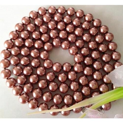 8mm Brown Ocean Shell Pearl Necklace Pearl Jewelry Making Rope Chain Necklace Pearl Beads Natural Stone 36inch (Minimum Order1)