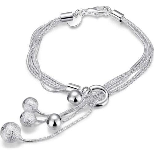 BABYLLNT 925 Silver Five Snake Chain Smooth Frosted Bead Bracelet For Women Wedding Engagement Party Fashion Jewelry Gift