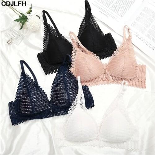 2019 Plus Size Women Lingerie High Quality Sexy Lace Wireless Thin Front Closure Bra Set Comfort Transparent Bra Push Up Bra