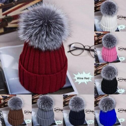 Women Girl Pom Pom Beanie Warm Knitted Bobble Kids Fur Pompom Hat Children Real Raccoon Fur Pompon Winter Hat Cap