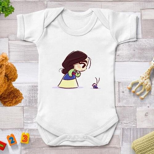 Mulan Disney Princess Printed Baby Romper Boys Girls Funny Cute Playsuit White Babe Onesie Infant Casual Clothes 0-24M