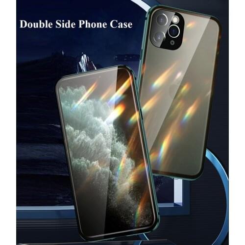 Double Sided Magnetic Metal Tempered Glass Phone Case with Lock Sanp For iPhone 12 11 Pro Max For iphoneSe 2020