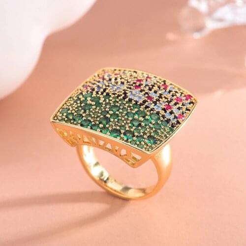 European and American fan square ring female original design light luxury fashion atmosphere opening adjustable women banquet pa