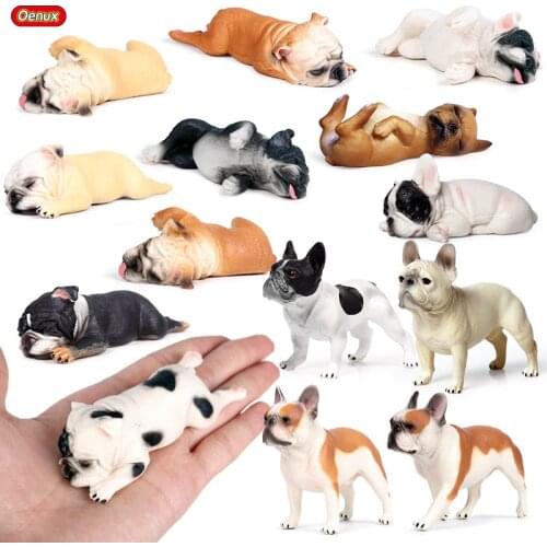 Oenux French Baby Bulldog Animals Model Action Figure Lovely Puppy Figurines PVC High Quality Educational Collection Kids Toy